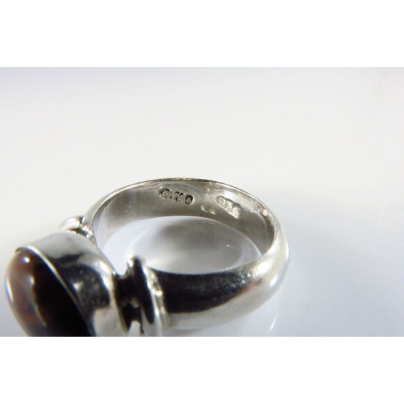 Round Red Obsidian Solitaire in Wide Band Sterling Silver Ring Setting Size 7.25 - Picture 5 of 7